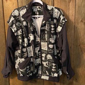 Women’s black and white zip-up jacket, wine theme